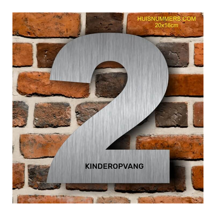 Tekst op cijfer 2 RVS 20cm